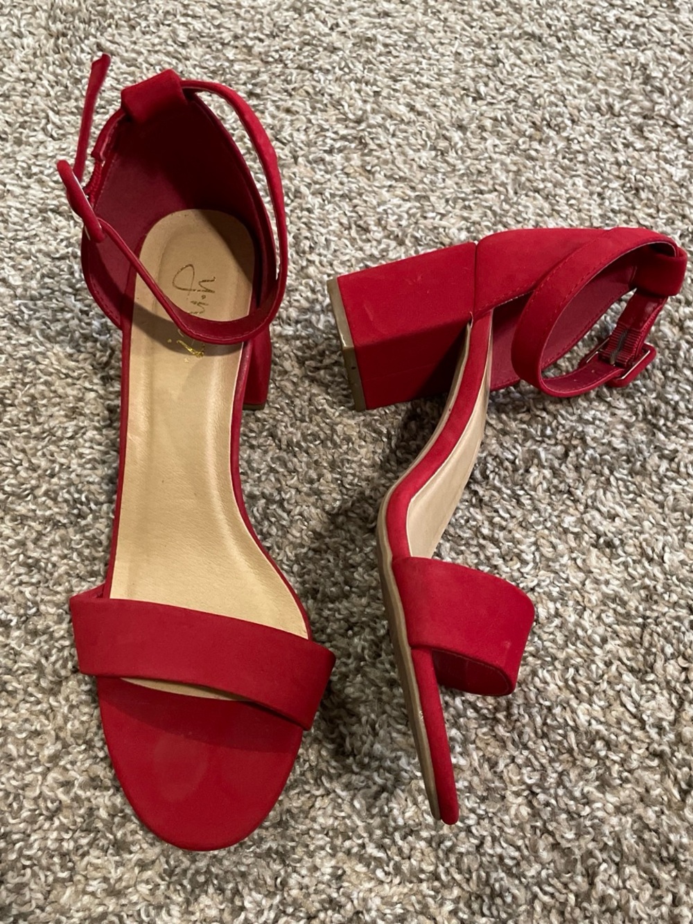Red Block Heel Ankle Strap Sandals - Women